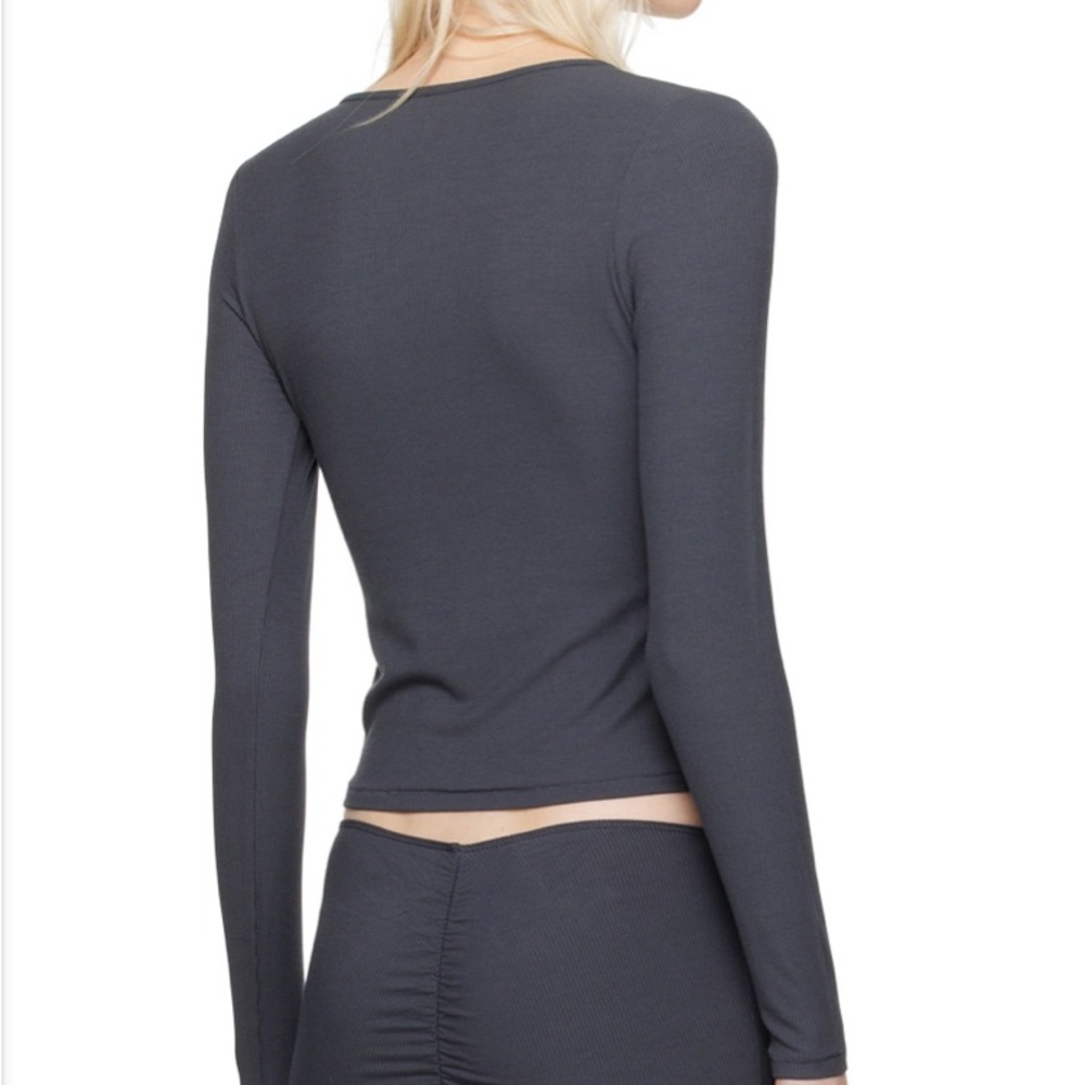 NEW SKIMS Soft Lounge Tie Front Long Sleeve T-Shirt - Graphite Grey - Picture 3 of 9